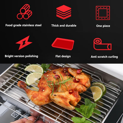 Stainless Steel Roasting Pan with Rack, Non Stick Surface, 5cm Deep Edges for Cooking and Baking (23.5 * 17.5 * 5CM)