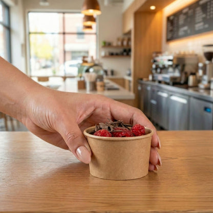 Restaurantware Kraft 50 Count To Go Cup Disposable 3 x 3 x 1.8 Inches Paper Mini Cup Grease-Resistant Cup Recyclable Durable Design
