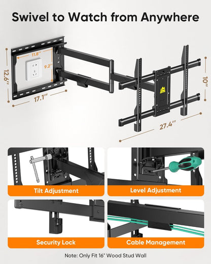 FORGING MOUNT Corner TV Mount Long Arm TVs Wall Mount for Most 37-75 Inch Flat Curved TVs, 30 Inch Long Extension TV Mount Swivel, Tilt, Full Motion Articulating Arms Max VESA 600x400mm up to 99lbs