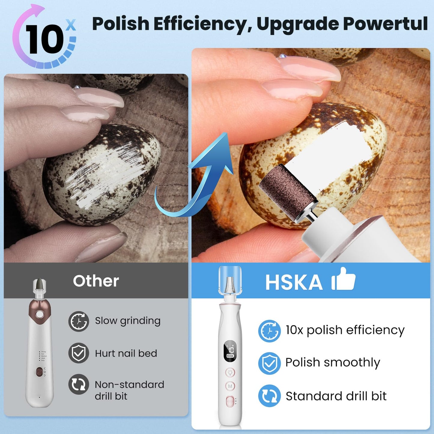 Nail Drill Electric File: HSKAI® 10000RPM Powerful Nail Drill with LCD Display, Cordless Thick Nail Grind Filer for Acrylic Gel Natural Nails Toenails, Manicure & Pedicure Multi-Tool for Home Salon
