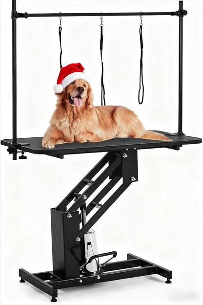 Garvee 43.3" Hydraulic Dog Grooming Table for Pet, Heavy Duty Structural Hydraulic Max Load 350Lbs Professional Pet Grooming Table with Adjustable Overhead Arm & Noose Height Range 22''-39'' (Black)