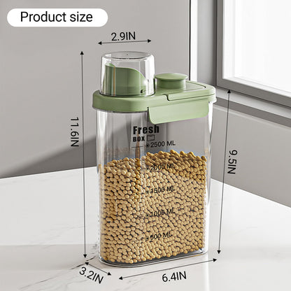 WHuaRunSen Air Tight Cereal Container Organizer-2 Pack 2.8L Food Storage Container with Outlet Measuring Cup Lid, Ideal for Dry Food, Rice, Sugar, Pet Food dispenser - BPA free（Green）