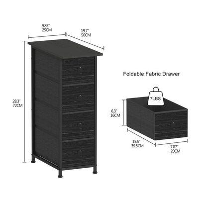 GiftGo Narrow Dresser Vertical Slim Dresser Chest of Drawers Skinny Storage Tower for Small Spaces Gaps Closet Bedroom Bathroom Small Fabric Drawer Unit (Charcoal Black, 4 Drawers)