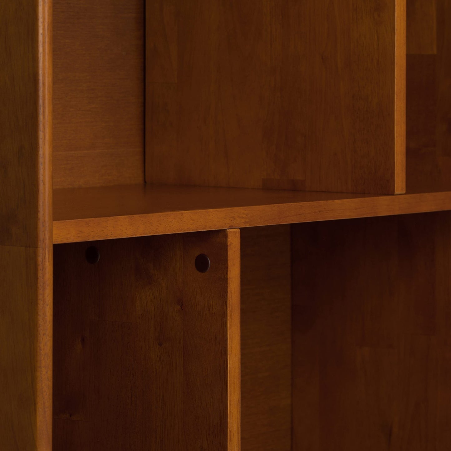SIMPLIHOME Draper 35 inch Mid-Century Modern 6 Cubbie Bookcase with Drawer (Set of 2) in Teak Brown for the Living Room, Study Room and Office