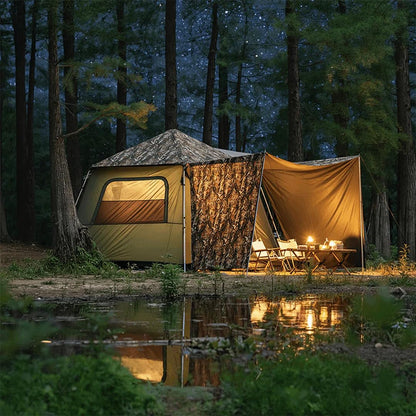 Trend Tents Instant Pop Up Camping Tent for 2-4 People 9.8x9.8ft Cabin Tent with 8ft Standing Height, Waterproof Rainfly, 300GSM Poly-Cotton Canvas, Automatic Setup for Glamping & Family Camping