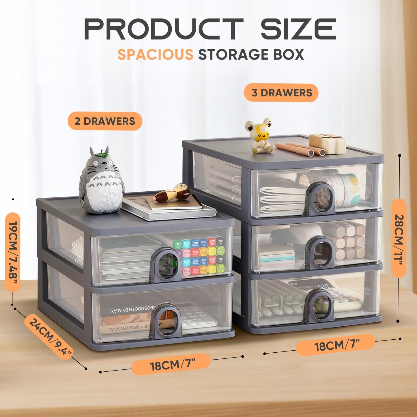 DETEIN Desktop Storage Drawers Desk Organizer with Drawers, 3 Drawers Organizing Drawers Clear Small Plastic Storage Drawers for Crafts, Accessories, Stationeries, Office Supplies, Pens (1Pack)
