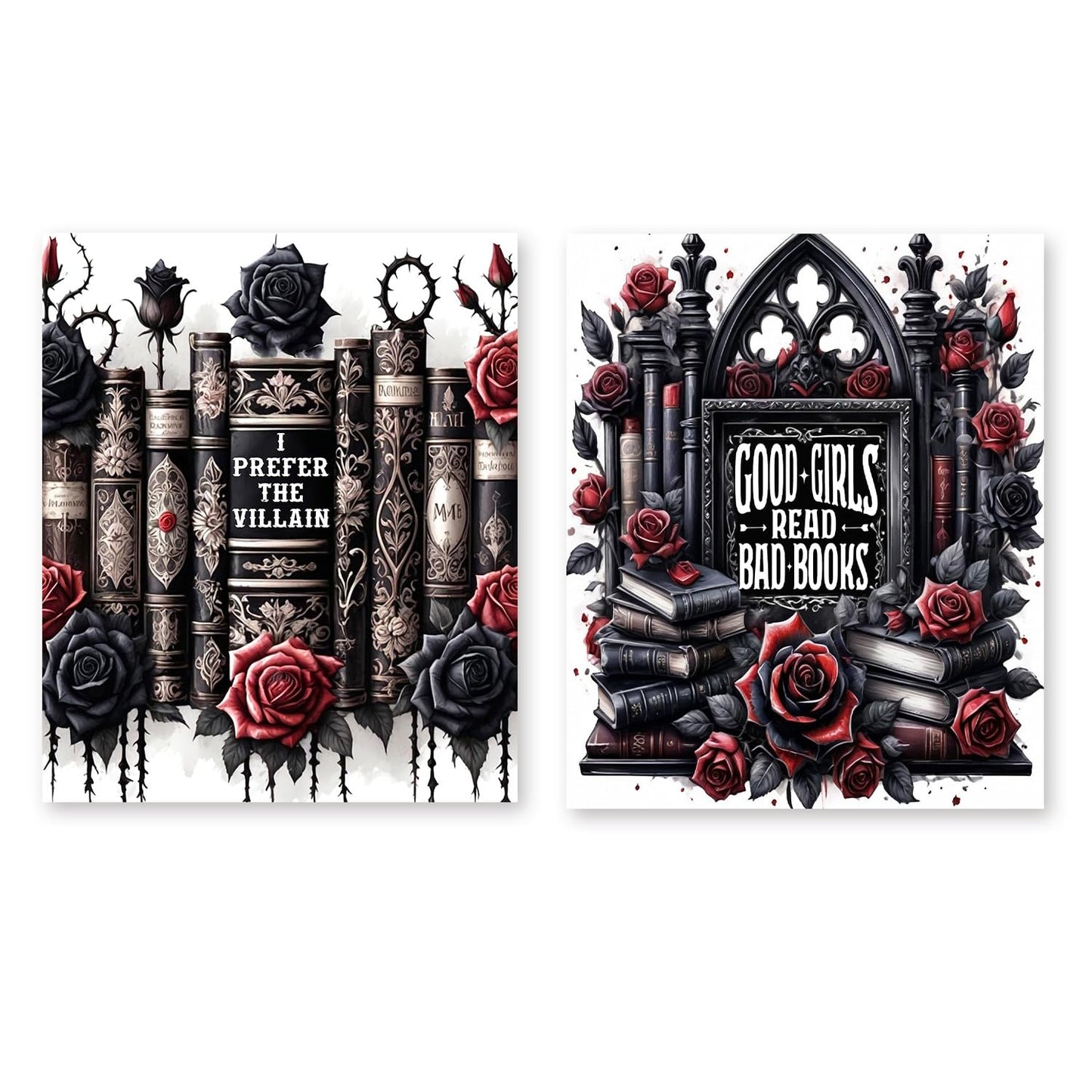 RLTXBUK 2 Pack Gothic Floral Book Diamond Art Kits, Goth Bookish Gem Diamond Painting Art Kits for Adults Kids Beginners, Book Lovers Reader Gifts, Dark Academia Room Decor 9.8x11.8 Inch