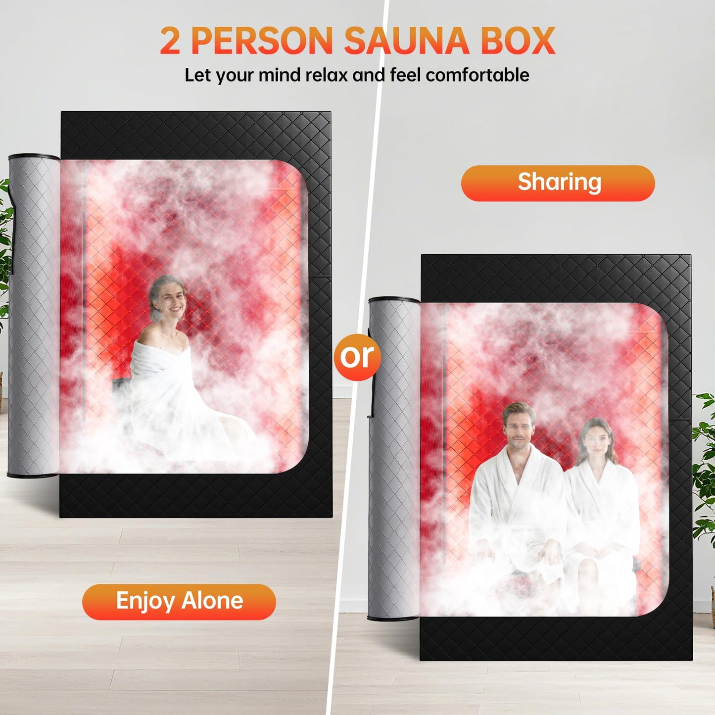 Ceyodo Upgraded 2 Person Infrared Sauna Box, 77”x 37”x 50” Portable Sauna with 660nm Red Light Therapy & 850nm,5-Layer Waterproof, 2 Steamers,2 Folding Chairs for Home Sauna