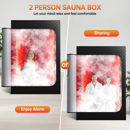 Ceyodo Upgraded 2 Person Infrared Sauna Box, 77”x 37”x 50” Portable Sauna with 660nm Red Light Therapy & 850nm,5-Layer Waterproof, 2 Steamers,2 Folding Chairs for Home Sauna
