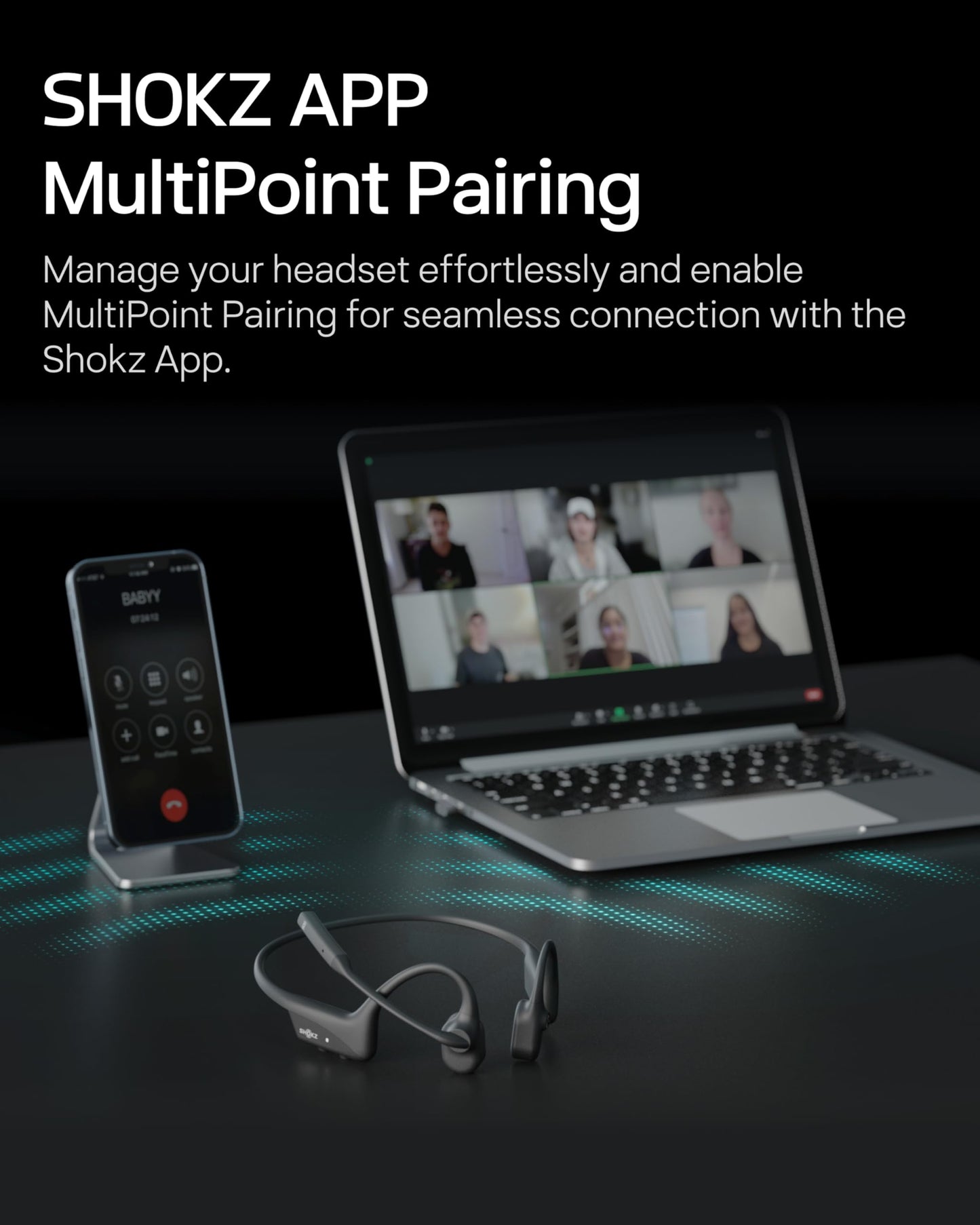 OpenComm2 2025 Upgrade - Open-Ear Bone Conduction Headphones, Wireless Bluetooth Headset with Noise Canceling Mic & Mute Button for Work Calls and Meetings, 16 Hour Talk Time for Mobile & PC - C120