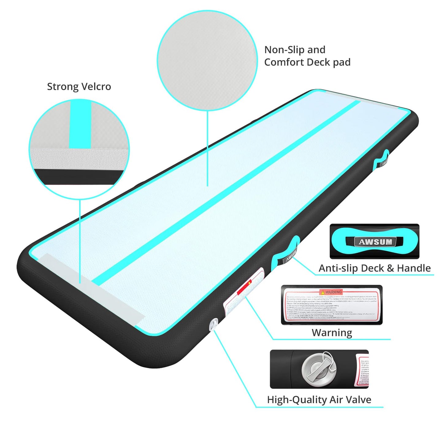 AWSUM 13ft x 3.3ft x 8inches Inflatable Gymnastics Training Mat Air Tumbling Mat Tumble Tracks with Electric Air Pump for Water/Gym/Yoga