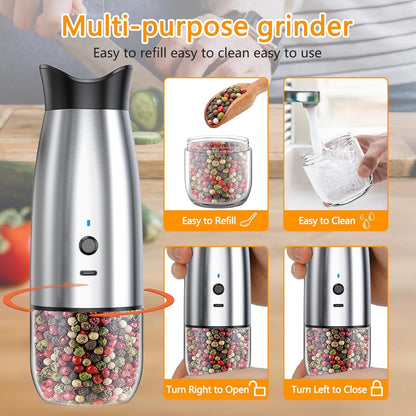 Set, Electric Salt and Pepper Grinder Rechargeable Automatic Pepper Mill Grinder with LED House Warming Gifts New Home