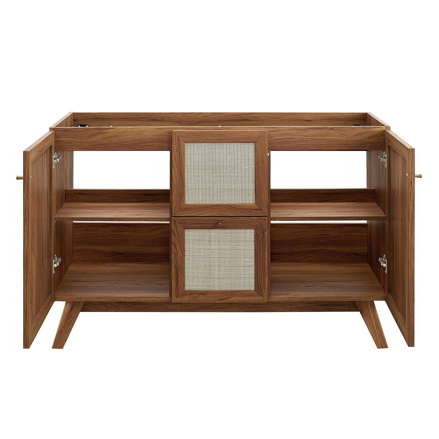 Modway Soma Rattan Weave Bathroom Vanity Cabinet Basin Not Included, 48” Single or Double Sink Compatible, Walnut