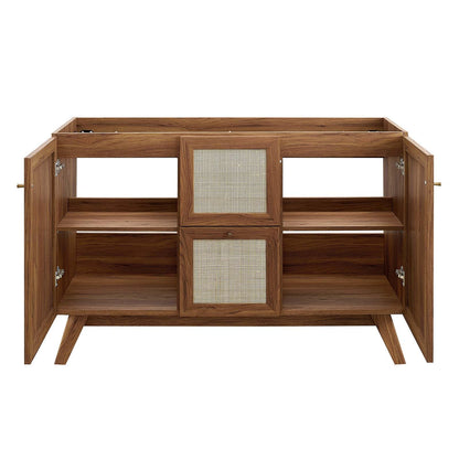 Modway Soma Rattan Weave Bathroom Vanity Cabinet Basin Not Included, 48” Single or Double Sink Compatible, Walnut