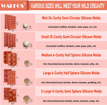 Small 15-Cavity Semi Circular Silicone Mold, 2 Packs Half Sphere Baking Molds for Making Jelly, Chocolates, and Cake