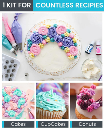 RFAQK 74 PCs Icing Piping Bags and Tips Set, Cake Decorating Kit with 48-Numbered Piping Tips, Anti Burst Pastry Bags for Cookie Cupcake Cake Decoration, Cake Decorating Tips Set with Booklet & E-book