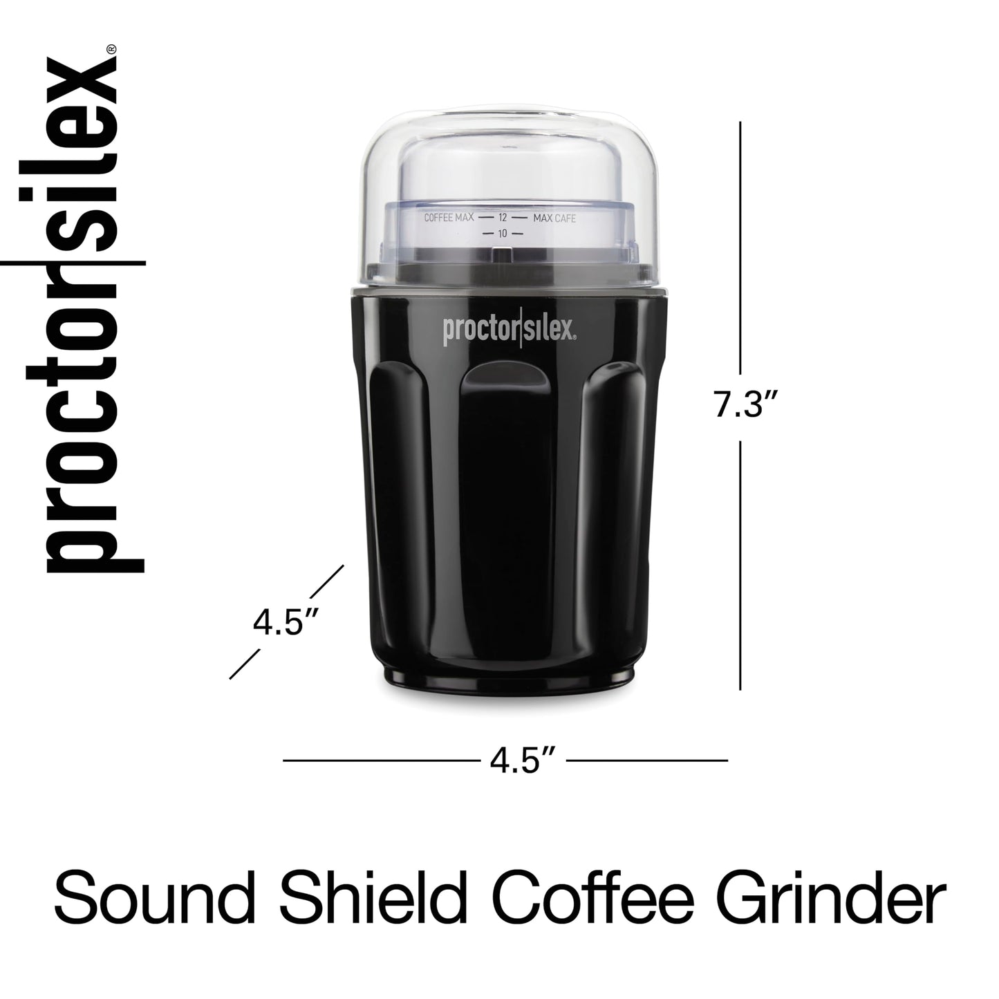 Proctor Silex Sound Shield Electric Coffee Grinder for Quiet Grinding, Stainless Steel Blades, Beans, Spices and More, 12 Cups, Black (80402)