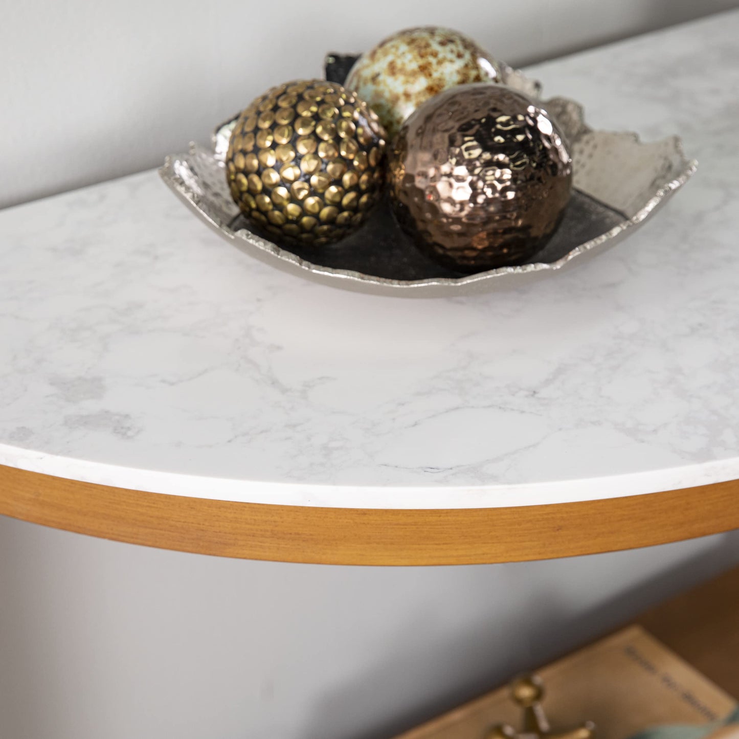 SEI Furniture Chandlen Demilune Wood 41" Console Table, White & Natural