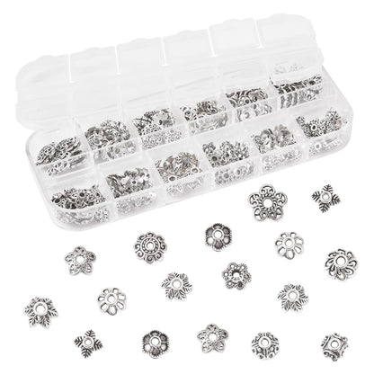 Craftdady 230pcs Antique Silver Bead Caps Tibetan Alloy Flower Bead Caps Metal Multi Petal Spacer Beads Vintage End Caps Beads 6.9 mm-10 mm for DIY Craft Earring Bracelet Jewelry Making