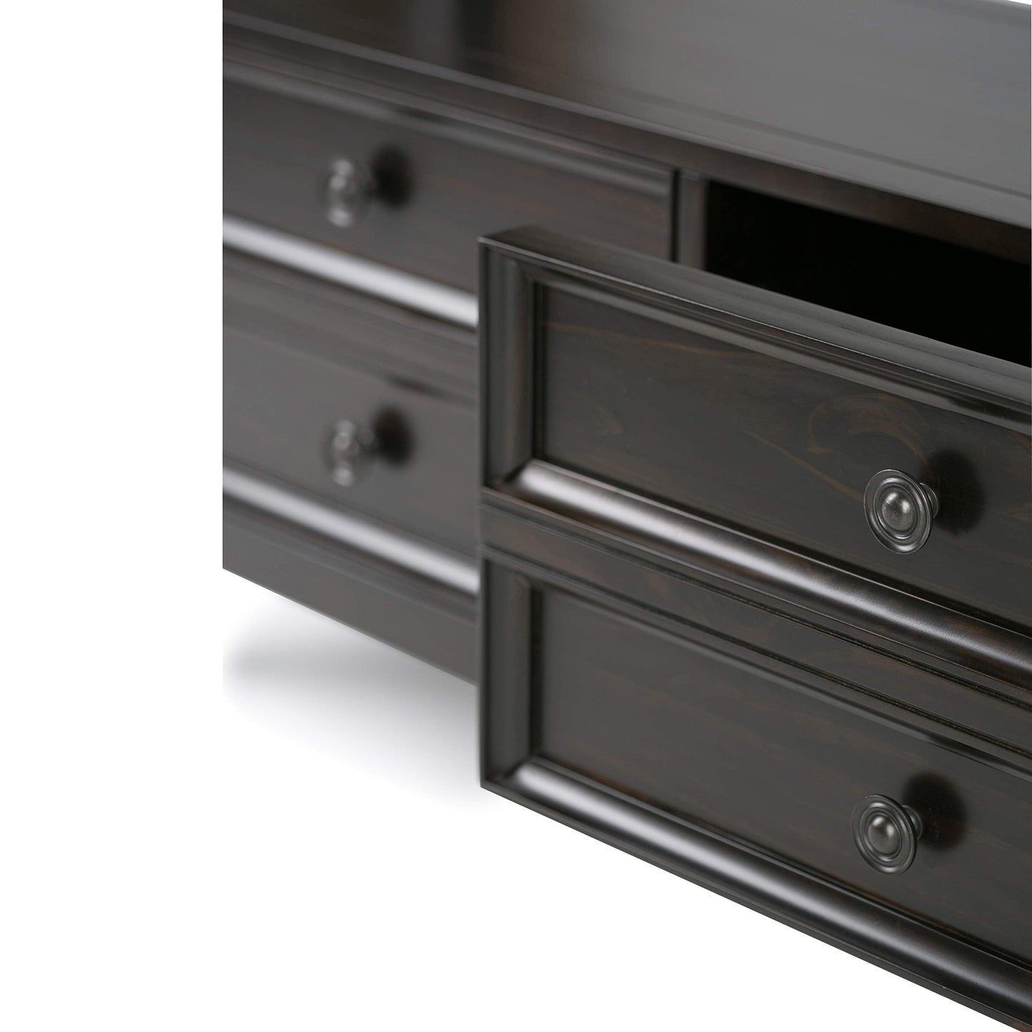 SIMPLIHOME Amherst Console Table - 48 Inch Wide Solid Wood Sofa Table in Hickory Brown, Transitional Storage Table for Entryway or Living Room with 2 Deep Drawers and Large Open Shelf