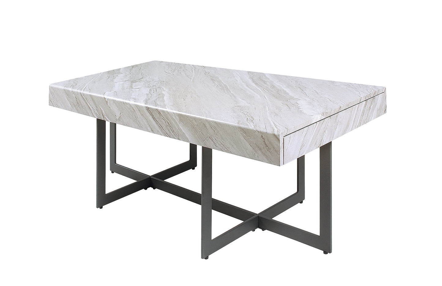Furniture of America Willy Modern Storage Faux Marble Top 2-Piece Coffee and End Table Set for Living Room, Gray