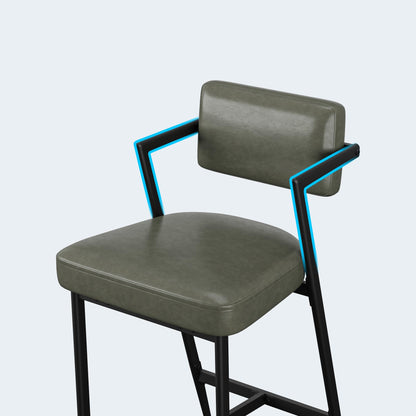 Garvee Bar Stools Set of 6 w/Arms & Footrest, Upholstered Bar Stools with Backrest & Thickened Metal Legs, Counter Height Bar Stools with Thick Cushion for Island, Counter Bar, Retro Green