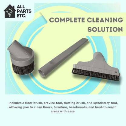 1.25" Gray Vacuum Attachment Kit with 2 Adapters, Compatible with Miele, Eureka, Kirby, Hoover, Shop Vac