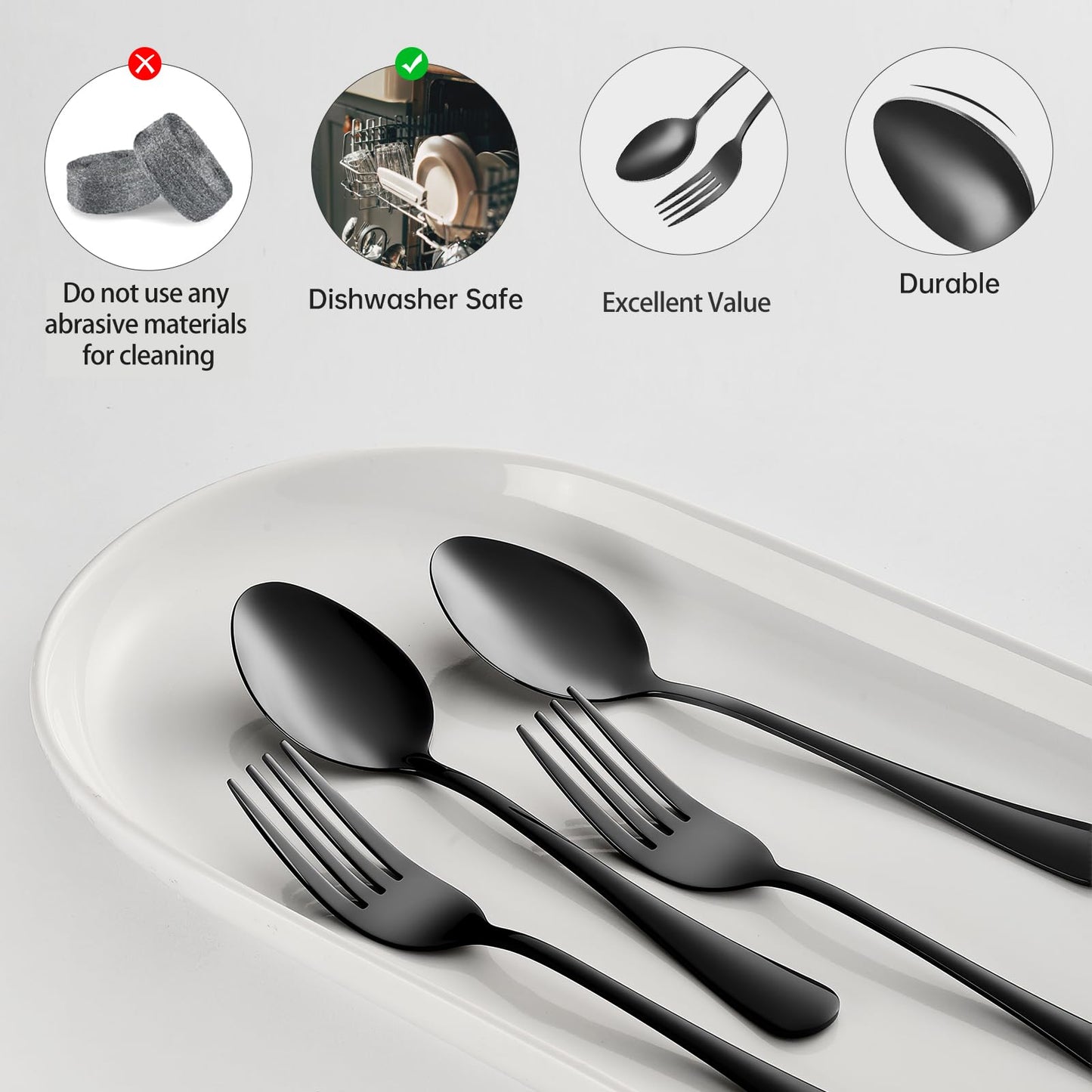 Forks and spoons silverware set 24pcs black spoons and forks set Durable Dishwasher Safe black silverware for home kitchen stainless steel