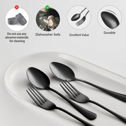 Forks and spoons silverware set 24pcs black spoons and forks set Durable Dishwasher Safe black silverware for home kitchen stainless steel