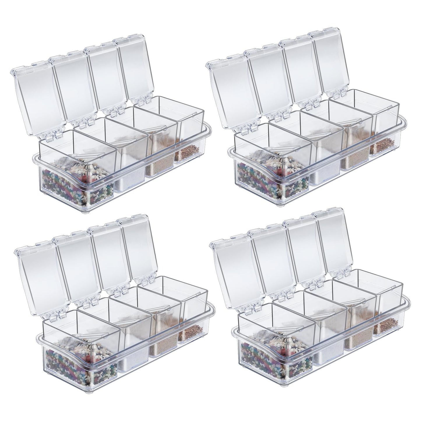 Tobeelec 4 Pcs Clear Seasoning Box with Spoon, 16 Pcs Kitchen Seasoning Spice Pots Acrylic Spice Storage Containers Condiment Jars Clear Spice Jars with Cover for Salt Candy Cruet Sugar