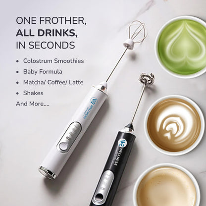 Wellness Extract Multi-Speed Rechargeable Electric Milk Frother, Li-ion Battery Powered – Certified Safe, Ideal for Coffee, Matcha, Protein & Colostrum