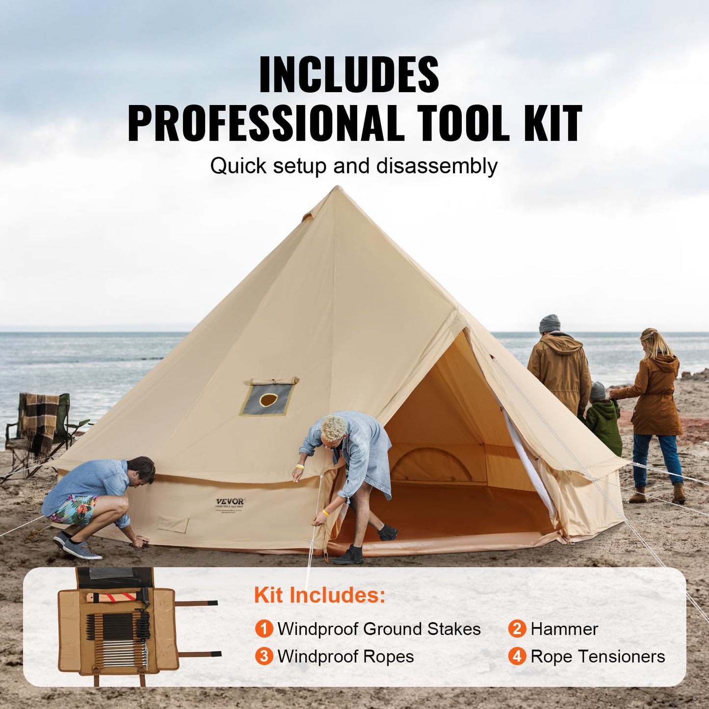VEVOR Canvas Bell Tent,4 Seasons 5 m/16.4 ft Yurt, for Camping with Stove Jack, Family Camping Outdoor Hunting Party