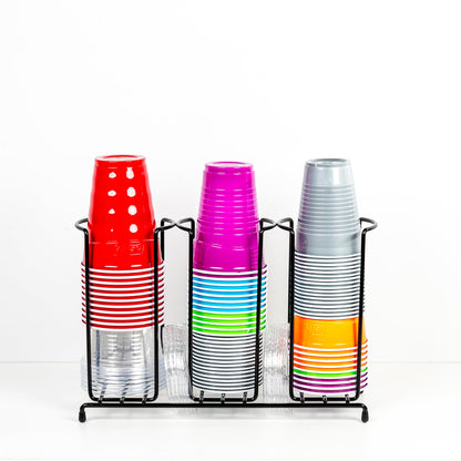 Inevibe Wire Frame Cup and Lid Organizer, 3 Compartment Metal Rack Design Storage Holder for Plastic, Coffee Beverage Cups