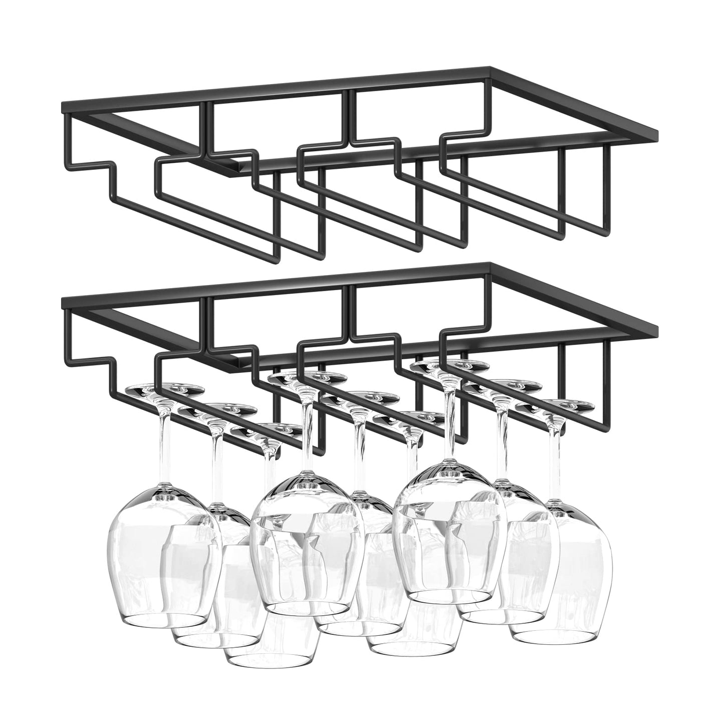 Wtiujhg Wine Glass Rack, 2 Pack Under Cabinet Stemware Rack Wine Glass Holder, 3 Rows Black Metal Wine Glass Storage Hanger Under Shelf for Cabinet Kitchen BarWtiujhg Wine Glass Rack, 2 Pack Under Cabinet Stemware Rack Wine Glass Holder, 3 Rows Black Meta