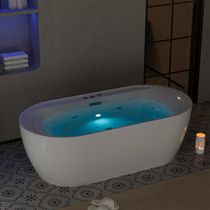 Jet Massage Freestanding Bathtub 71 inch Acrylic Soaking Tub with Bubble Jets and Manual Air Adjustment, Home Spa Bath for Relaxing Deep Water Massage