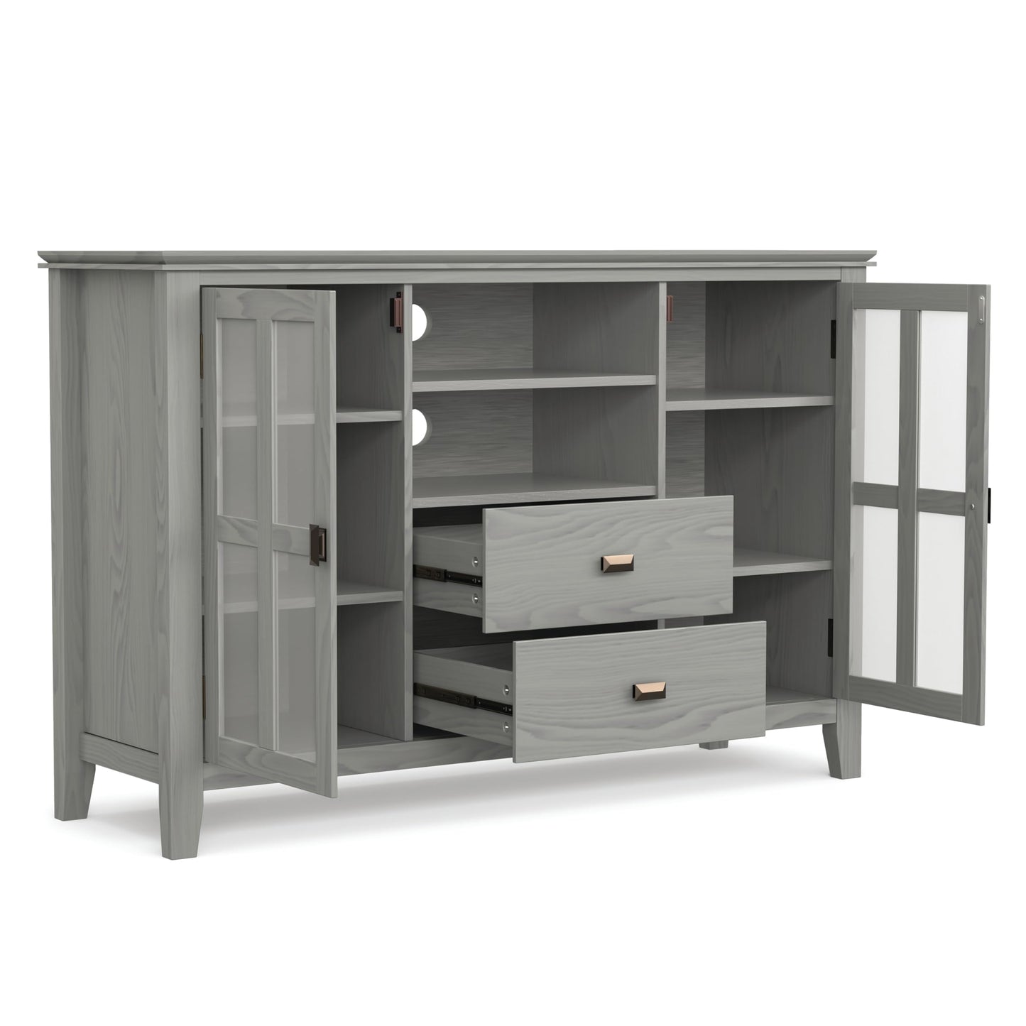 SIMPLIHOME Artisan TV Stand - 53 inch Wide Solid Wood Tall Media Console in Fog Grey, Contemporary Entertainment Center for Living Room for TVs up to 60 Inches with Drawers and Cable Management