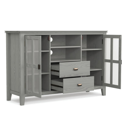 SIMPLIHOME Artisan TV Stand - 53 inch Wide Solid Wood Tall Media Console in Fog Grey, Contemporary Entertainment Center for Living Room for TVs up to 60 Inches with Drawers and Cable Management