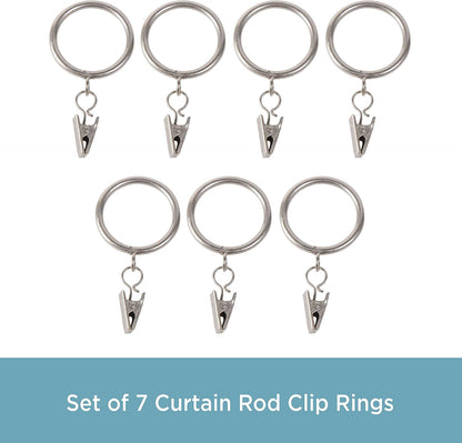 Kenney Classic Clip Rings, Satin Nickel, for Rods up to 1-Inch Diameter, 7-Pack
