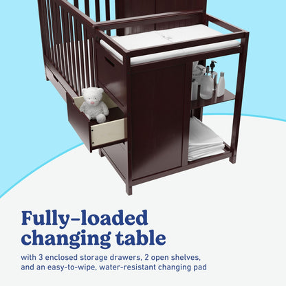 Graco Hadley 5-in-1 Convertible Crib & Changer – GREENGUARD Gold Certified, Fits Standard Crib Mattress, Converts to Toddler Bed and Full Bed, 4 Adjustable Mattress Heights (Espresso)