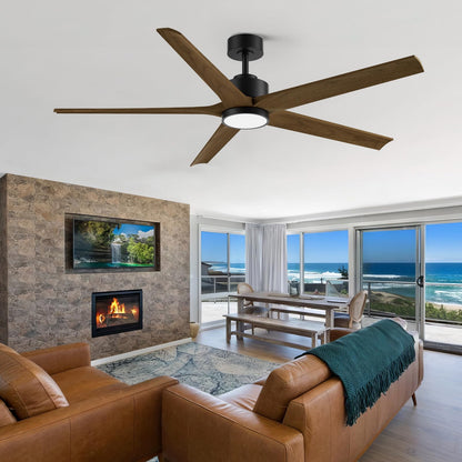 60 Inch Ceiling Fan with Lights, Outdoor Wood Silent Ceiling Fans, Modern High CFM Farmhouse Ceiling Fans, Quiet Reversible DC Motor, 5 Blades 6 Speed for Bedroom Living Room Exterior Patios