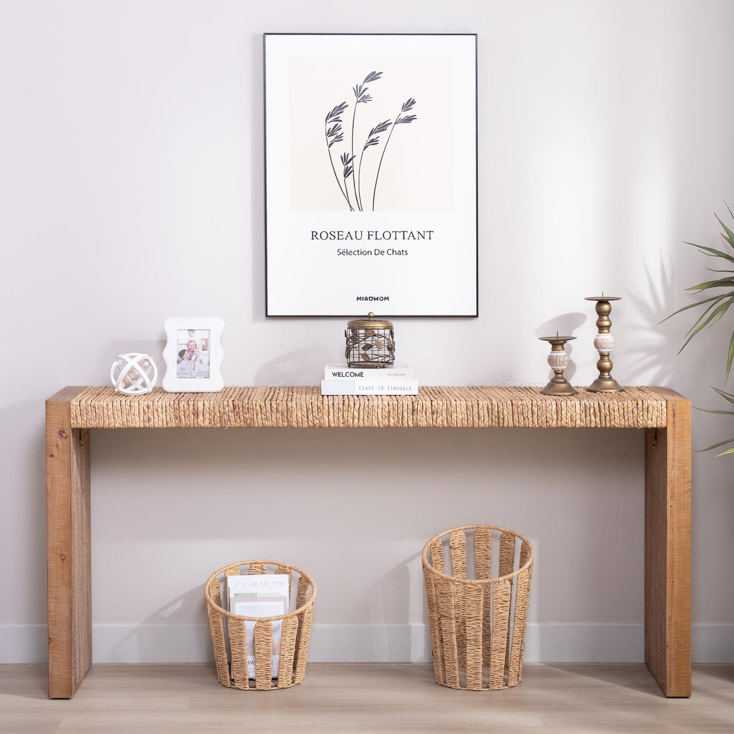KEIKI 69" Seagrass Console Table, Handwoven Tabletop with Engineered Wood Frame – Stylish Entryway Table or Sofa Table – Versatile Hallway Accent – Natural