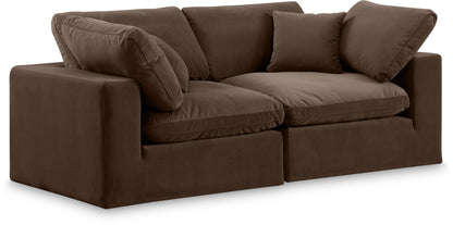 Meridian Furniture 189Brown-S80 Comfy Collection Modern | Contemporary Upholstered Modular Sofa with Soft Brown Velvet, Down Feather Cushions, 80" W x 40" D x 34.5" H, Brown