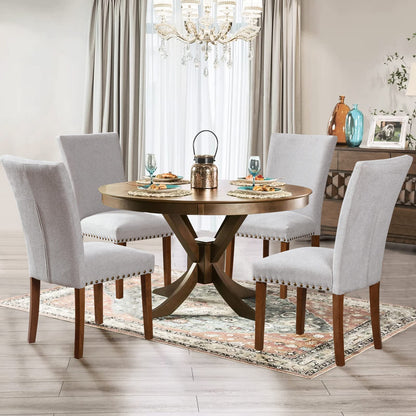 Parsons Dining Chairs Set of 4, Upholstered Nailhead Dining Room Kitchen Side Chair with Thick Cushions and Wood Legs, Light Grey