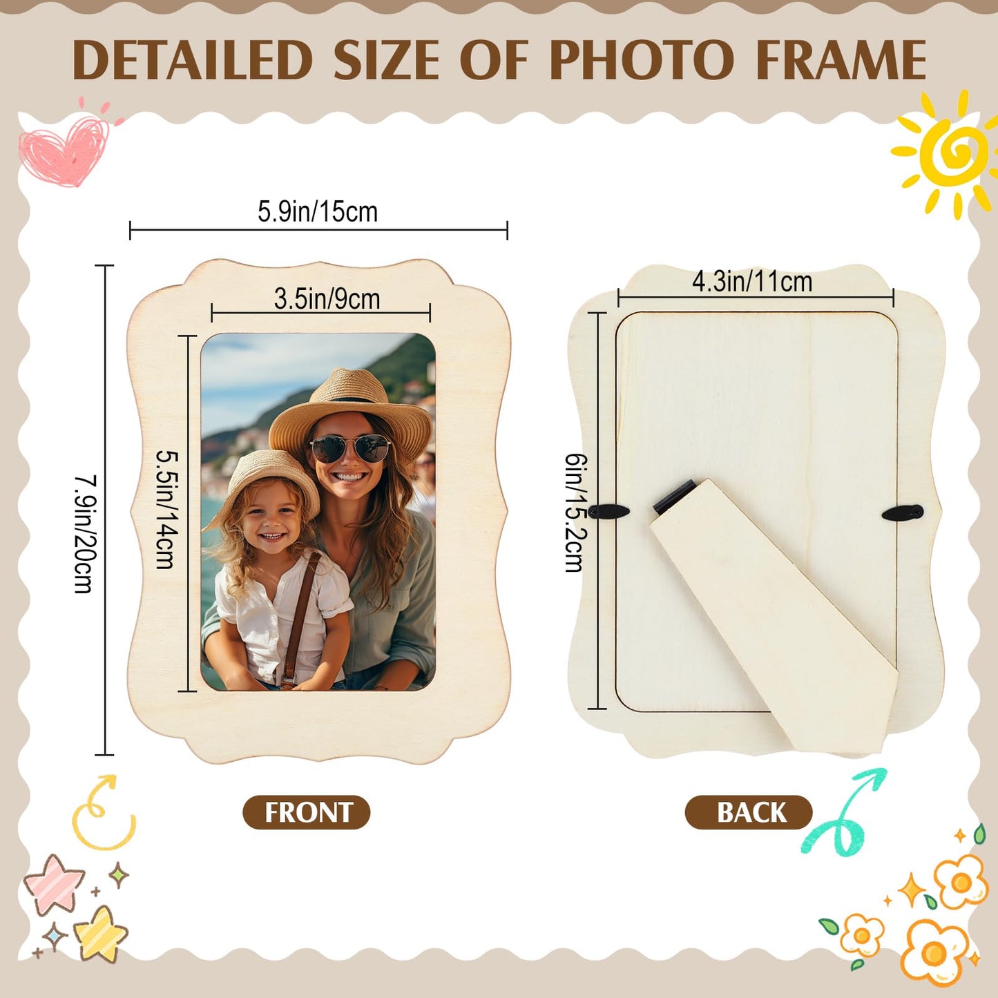 Yalikop 12 Pack Wooden Picture Frames Painting Craft Kit with Stickers DIY Wood Craft Picture Frames Bulk for 4" x 6" Photos Unfinished Standing Photo DIY Crafts for Birthday Mother's Day Gift