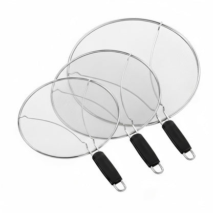 HOMEAVA Splatter Screen for Frying Pan 3-Piece Set - Stainless Steel Grease Splatter Guard (13", 11.4", 9.8") - Oil Splash Guard & Fine Mesh Cover for Cooking Bacon