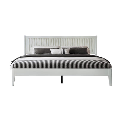 Queen Size Solid Wood Platform Bed Frame with Headboard and Footboard, Noise-Free & Anti-Slip Design, Center Metal Legs, 12 Heavy-Duty Slats, No Box Spring Needed, Pure White Finish, OLQ-39