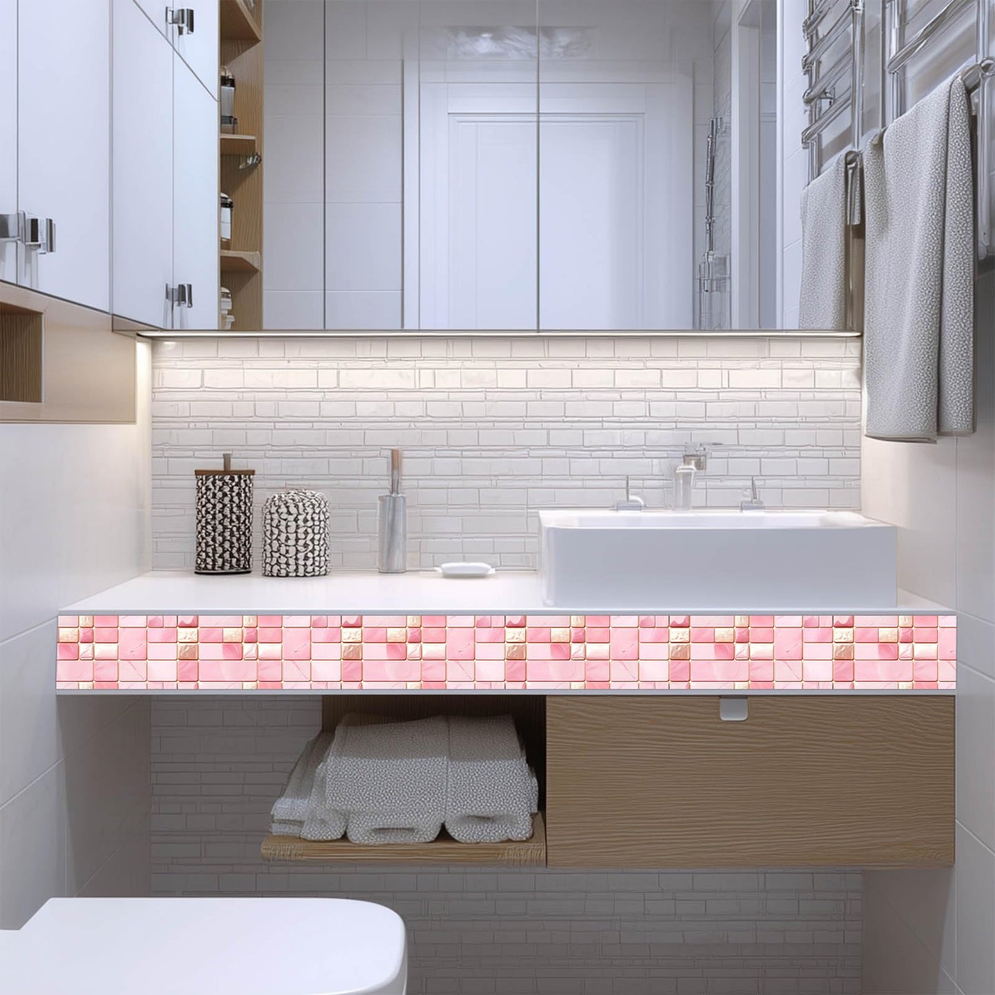 IVN Wallpaper Border Peel and Stick Decorative Wall Trim Self Adhesive Pink Marble Accent Strip for Bathroom Laundry Room Pool Area Mirror Frame Shelf Wall Edge 4x196 Inch Elegant Design