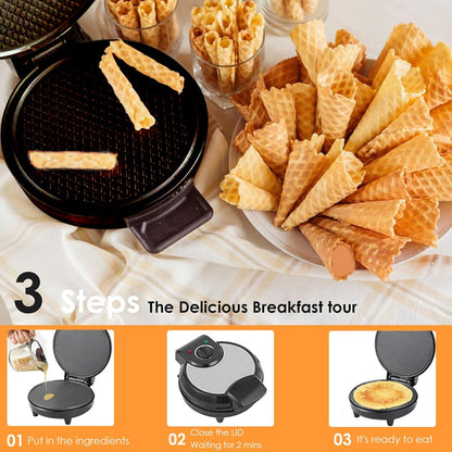 Mini Waffle Ice Cream Cone Maker, 1200W Electric Nonstick Waffler Iron for Homemade Ice Cream Cones
