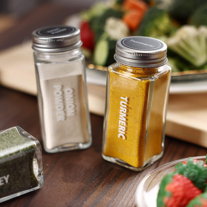 28 Jars,3.5 oz 324 Antimbee Pcs Clear Glass Spice Glass spice jar with labels, Funnel,Chalk Pen,Shaker Lids