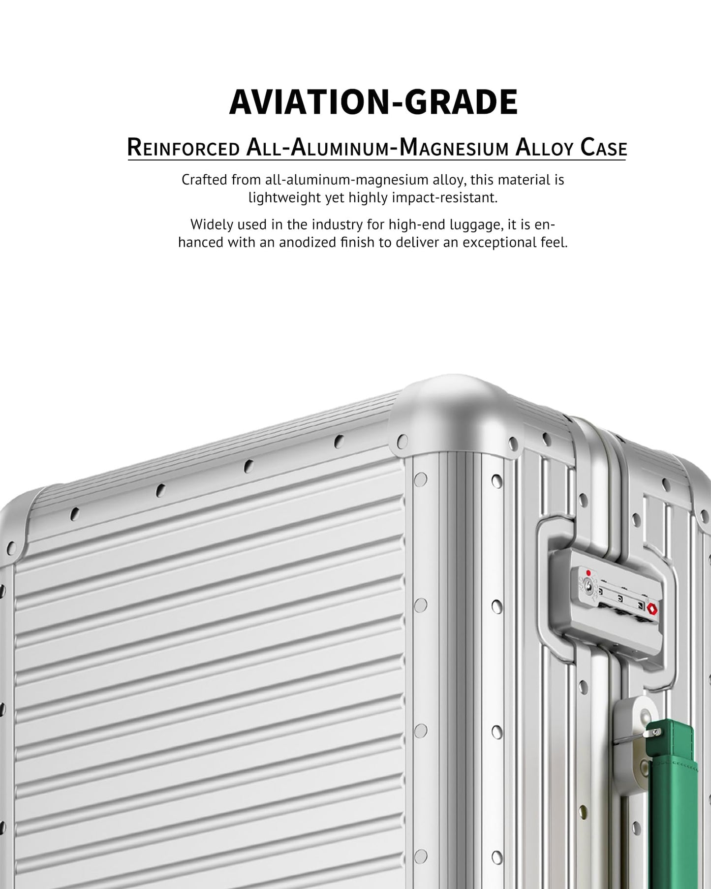 Varyleap All Aluminum Checked in Luggage, Zipperless Aluminum Suitcase, Hard Shell Carry On Luggage with TSA Lock, Spare Wheels for Travel. (Silver, 24in)